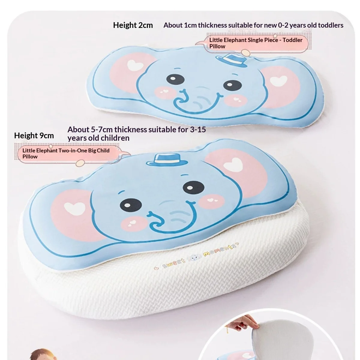 Baby Elephant 2-in-1 Memory Foam Childrens Pillow Class A Core — image 6