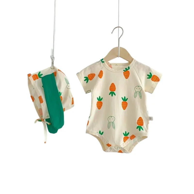 Baby Girl Bunny Short Sleeve Thin Hooded Triangle Romper Onesie Spring Clothes — image 5