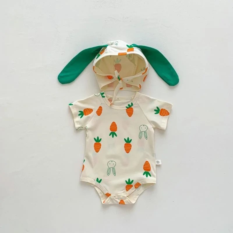 Baby Girl Bunny Short Sleeve Thin Hooded Triangle Romper Onesie Spring Clothes — image 4