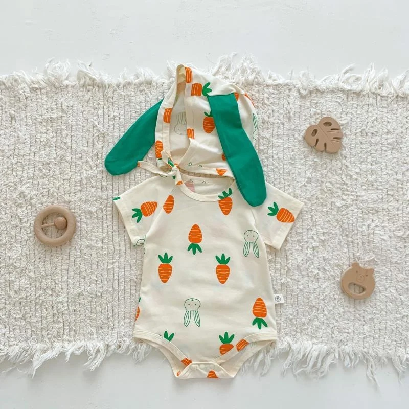 Baby Girl Bunny Short Sleeve Thin Hooded Triangle Romper Onesie Spring Clothes — image 6