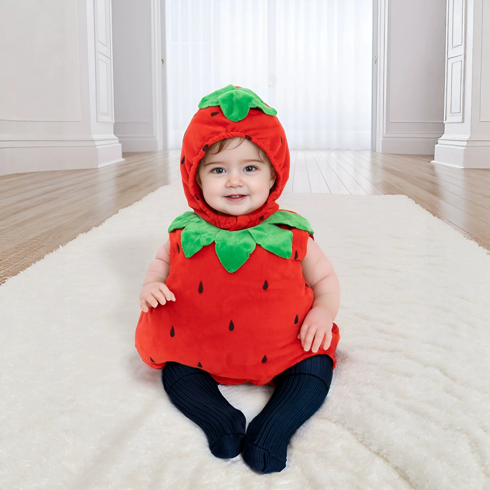Babys Fallwinter Strawberry-themed Romper And Hat Two-piece Set — image 4