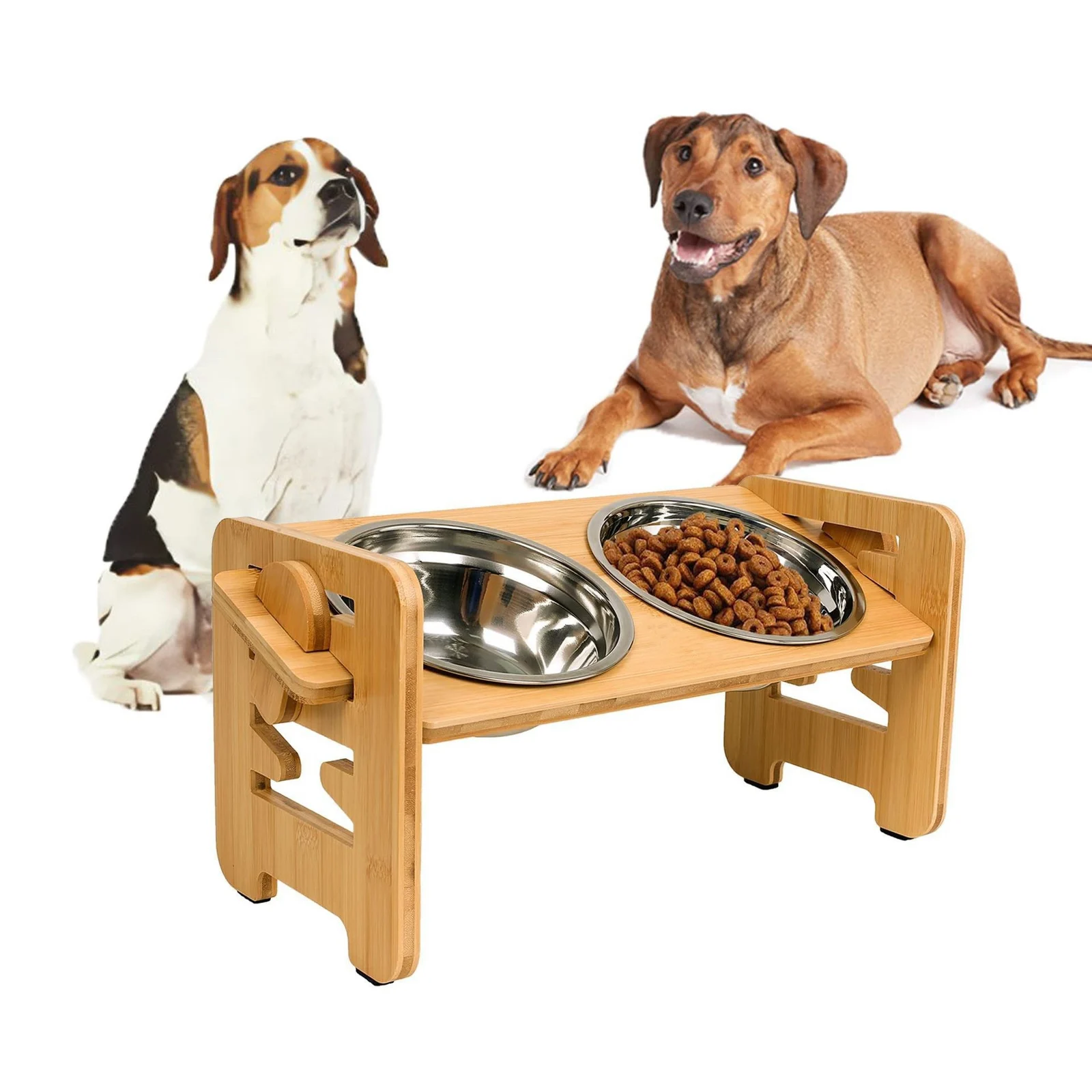 Bamboo And Wood Cat Dog Bowl Rack, Pet Double-bowl Food Water Bowls, For Small To… — image 3