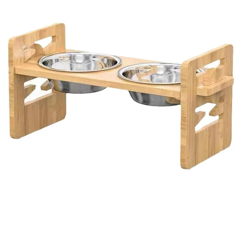Bamboo And Wood Cat Dog Bowl Rack, Pet Double-bowl Food Water Bowls, For Small To… — image 5
