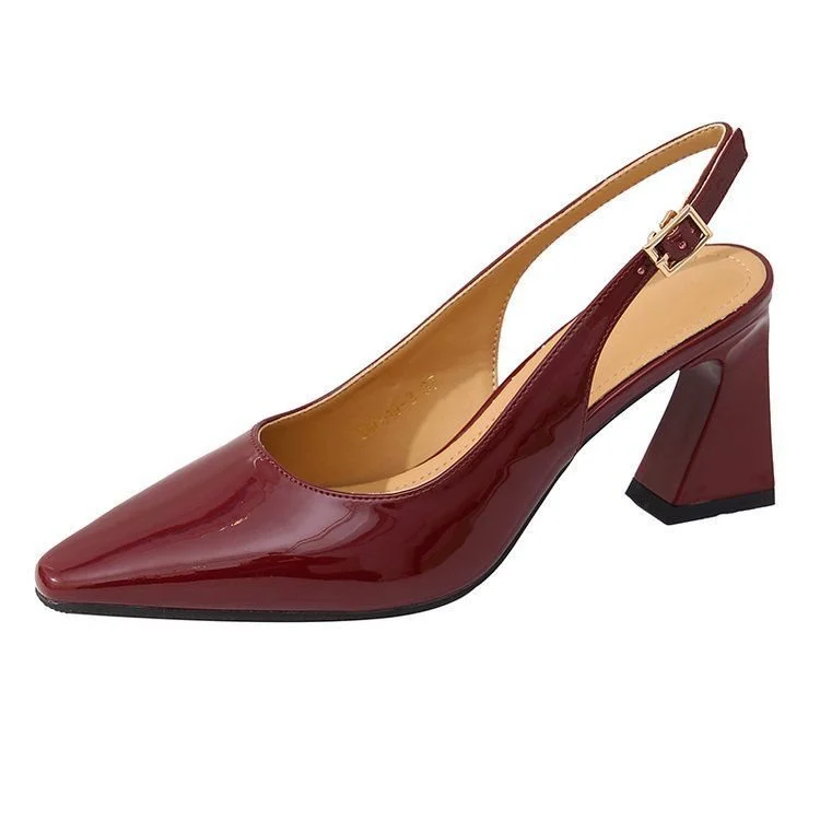 Baotou One-strap High-heeled Pointed-toe Chunky-heel Pumps — image 8