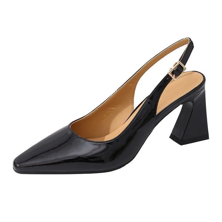 Baotou One-strap High-heeled Pointed-toe Chunky-heel Pumps — image 3
