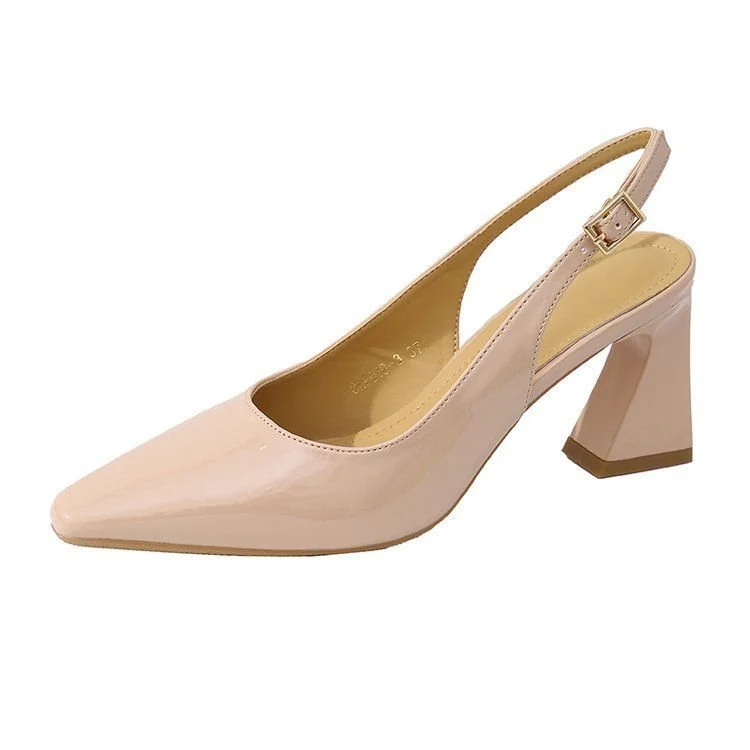 Baotou One-strap High-heeled Pointed-toe Chunky-heel Pumps — image 2
