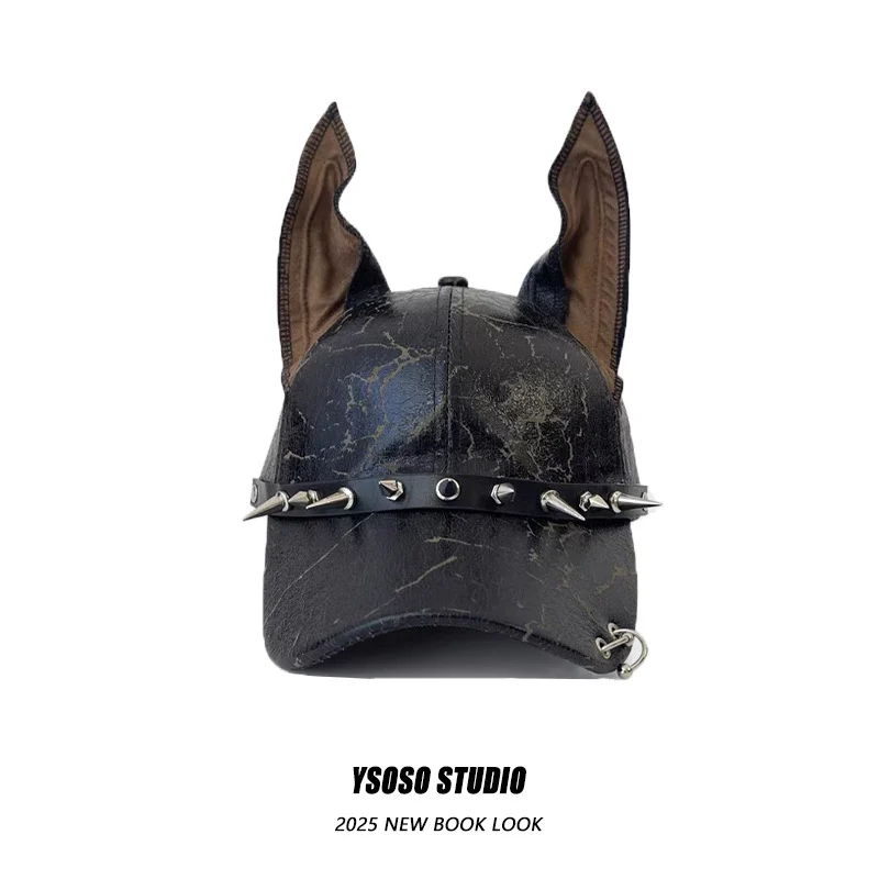 Baseball Cap For Men And Women Leather With Rivets Niche-style Hat — image 3