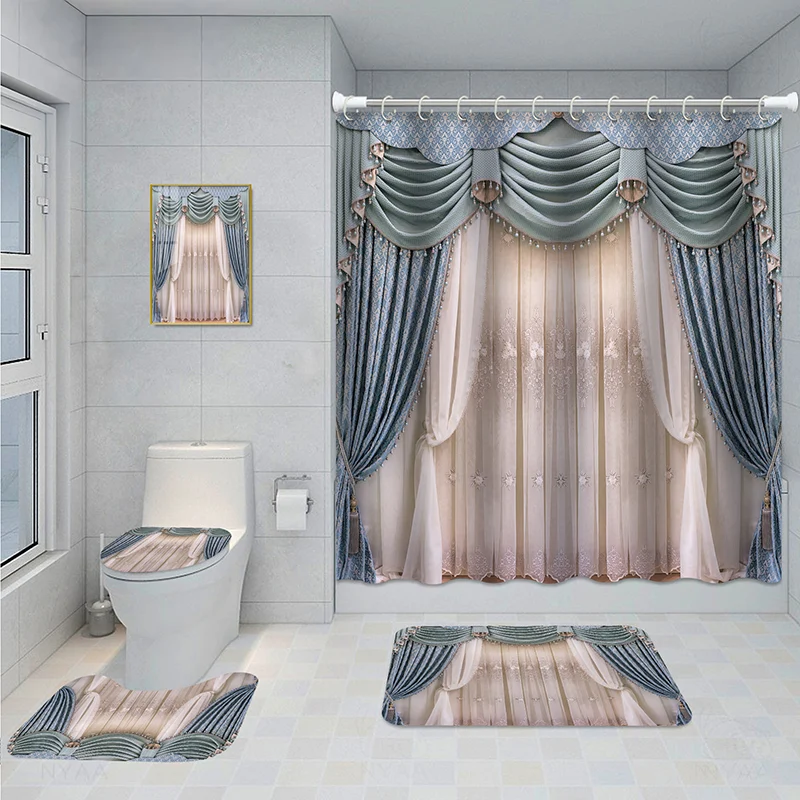 Bathroom Five-piece Set, Shower Curtain, Three-piece Mat Aluminum Alloy Decorative… — image 14