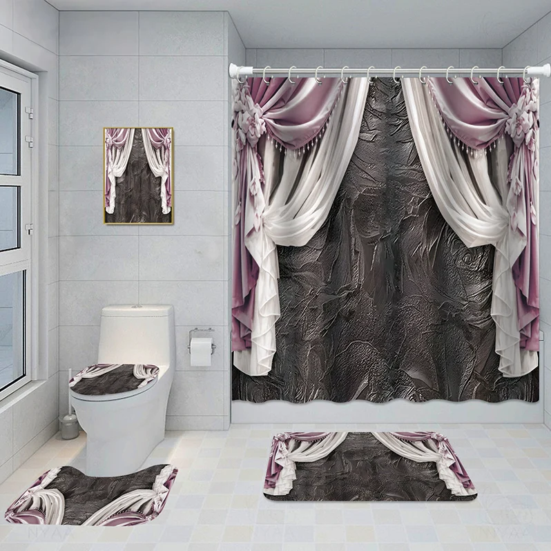 Bathroom Five-piece Set, Shower Curtain, Three-piece Mat Aluminum Alloy Decorative… — image 12