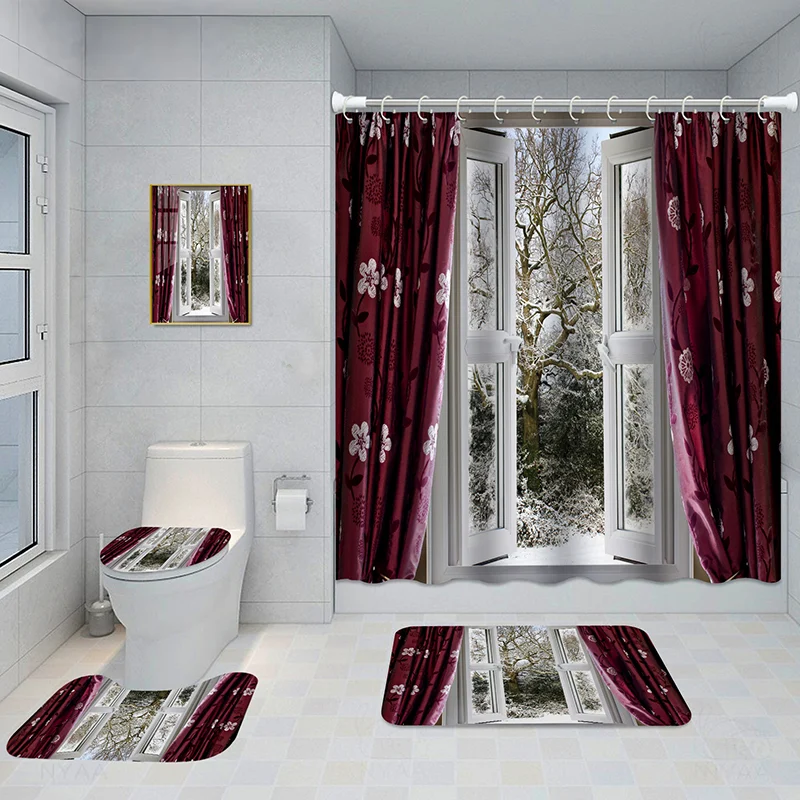 Bathroom Five-piece Set, Shower Curtain, Three-piece Mat Aluminum Alloy Decorative… — image 18