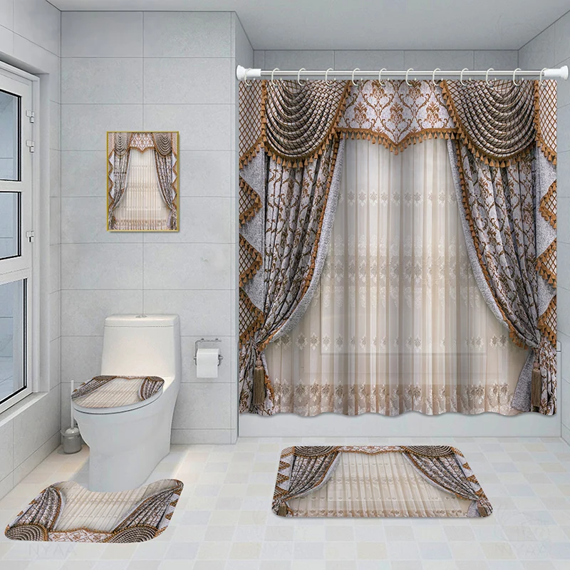 Bathroom Five-piece Set, Shower Curtain, Three-piece Mat Aluminum Alloy Decorative… — image 20