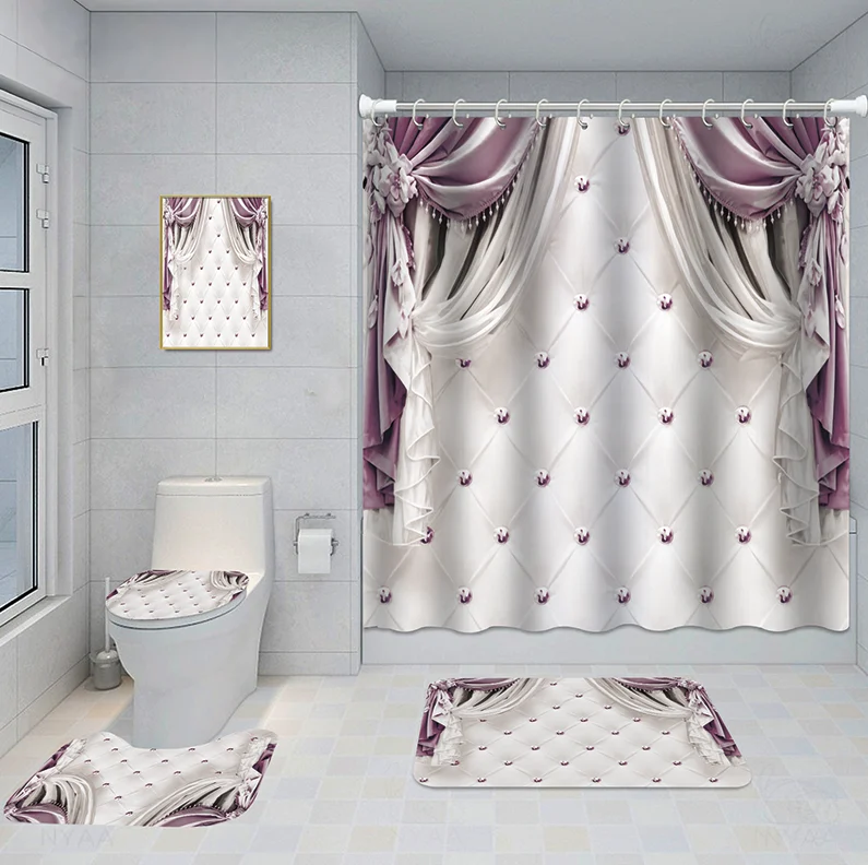 Bathroom Five-piece Set, Shower Curtain, Three-piece Mat Aluminum Alloy Decorative… — image 11