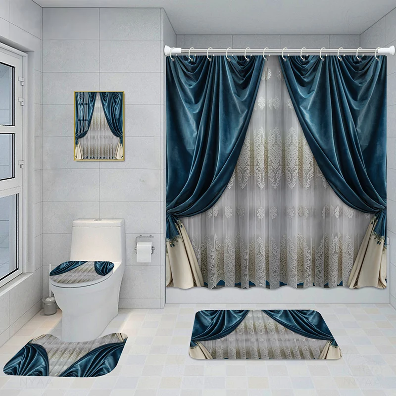 Bathroom Five-piece Set, Shower Curtain, Three-piece Mat Aluminum Alloy Decorative… — image 5