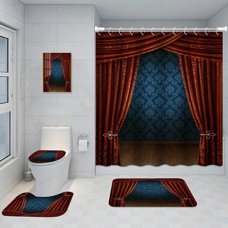 Bathroom Five-piece Set, Shower Curtain, Three-piece Mat Aluminum Alloy Decorative… — image 2