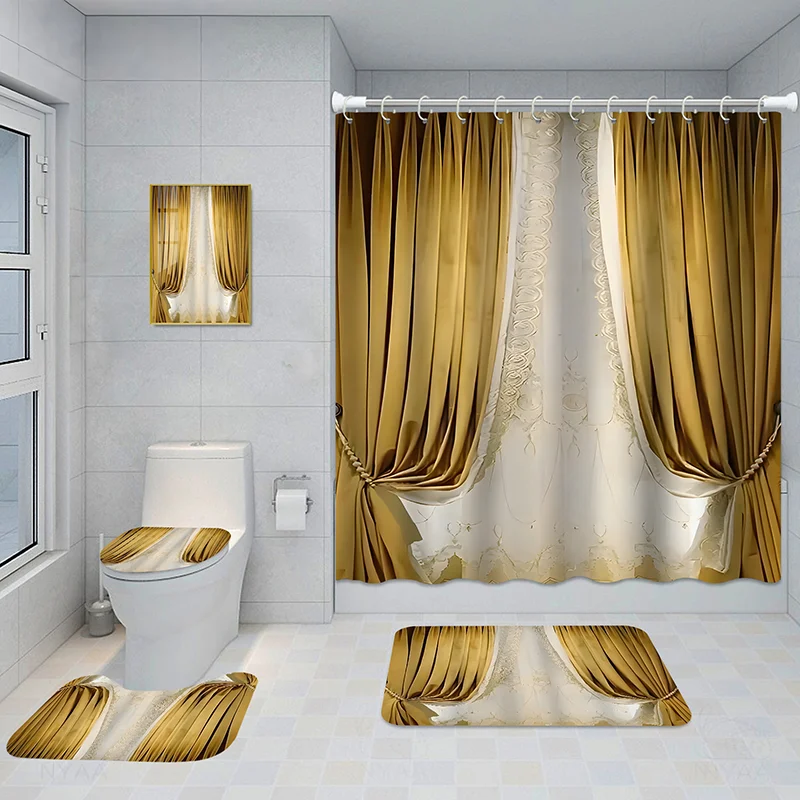 Bathroom Five-piece Set, Shower Curtain, Three-piece Mat Aluminum Alloy Decorative… — image 7