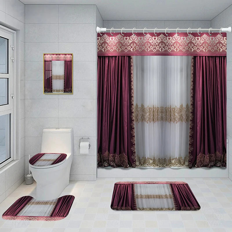 Bathroom Five-piece Set, Shower Curtain, Three-piece Mat Aluminum Alloy Decorative… — image 19