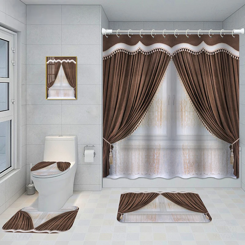 Bathroom Five-piece Set, Shower Curtain, Three-piece Mat Aluminum Alloy Decorative… — image 4