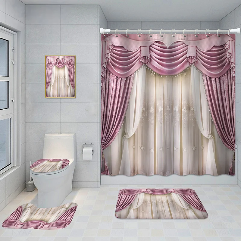 Bathroom Five-piece Set, Shower Curtain, Three-piece Mat Aluminum Alloy Decorative… — image 13