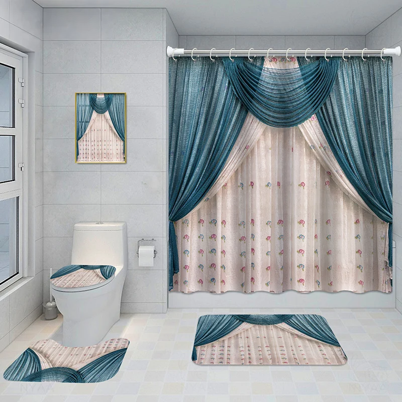 Bathroom Five-piece Set, Shower Curtain, Three-piece Mat Aluminum Alloy Decorative… — image 15