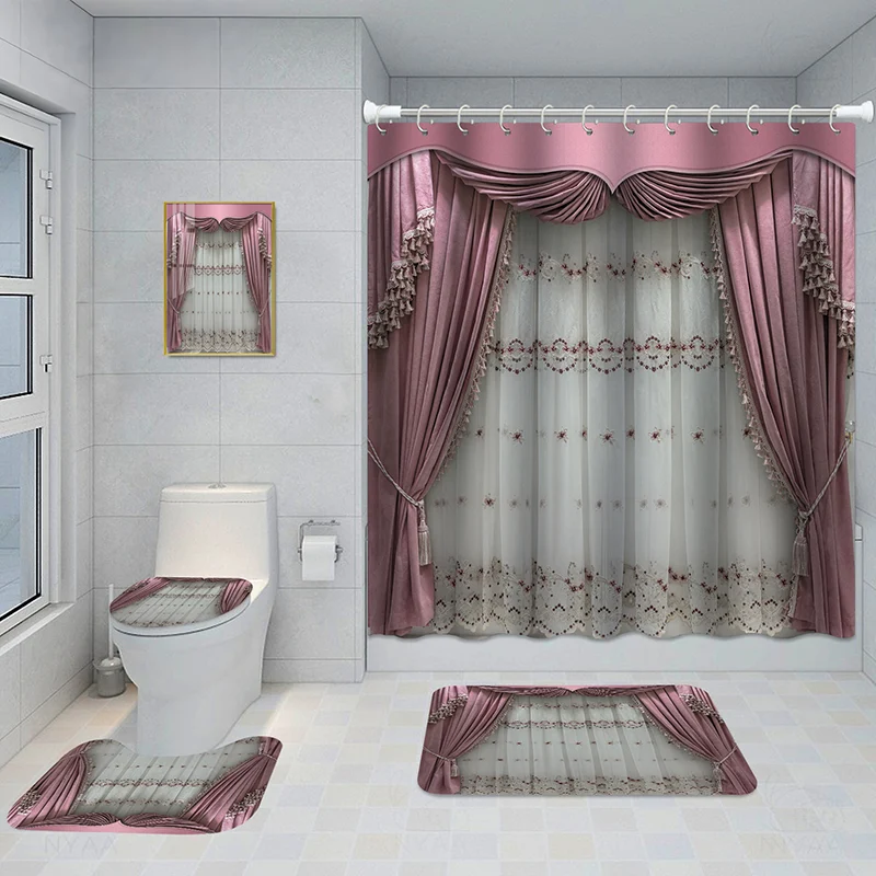 Bathroom Five-piece Set, Shower Curtain, Three-piece Mat Aluminum Alloy Decorative… — image 9