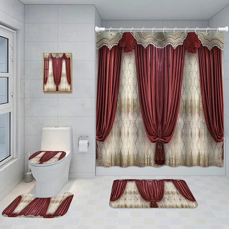 Bathroom Five-piece Set, Shower Curtain, Three-piece Mat Aluminum Alloy Decorative… — image 16
