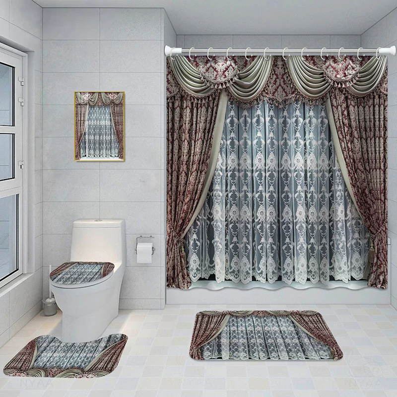 Bathroom Five-piece Set, Shower Curtain, Three-piece Mat Aluminum Alloy Decorative… — image 3