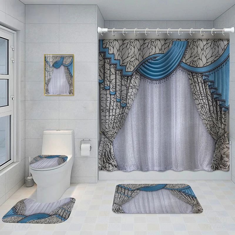Bathroom Five-piece Set, Shower Curtain, Three-piece Mat Aluminum Alloy Decorative… — image 17