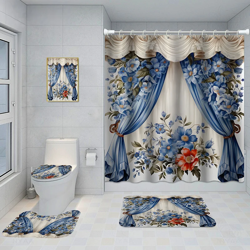 Bathroom Five-piece Set, Shower Curtain, Three-piece Mat Aluminum Alloy Decorative… — image 6