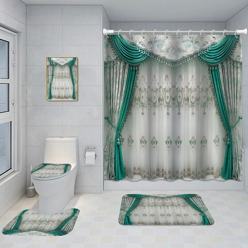 Bathroom Five-piece Set, Shower Curtain, Three-piece Mat Aluminum Alloy Decorative… — image 10
