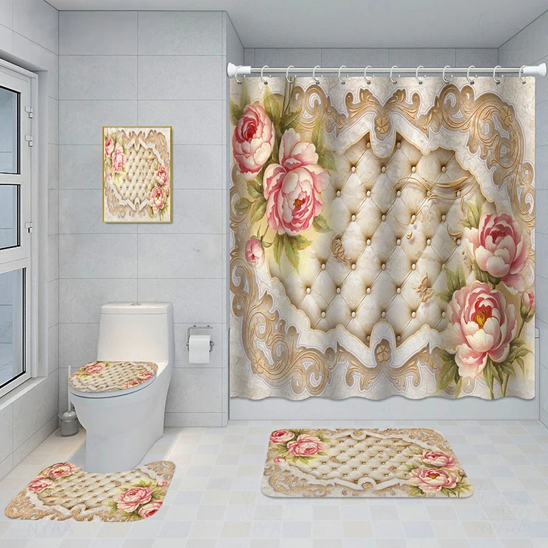 Bathroom Five-piece Set, Shower Curtain, Three-piece Mat Aluminum Alloy Decorative… — image 8