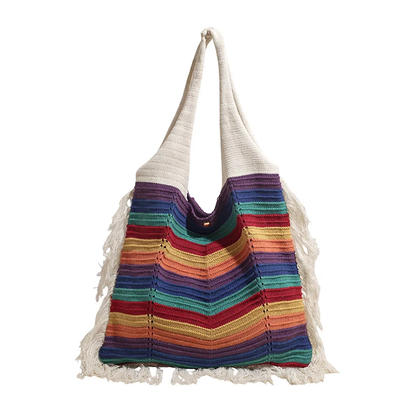 Beach-style One-shoulder Knitted Bag With Tassels Commuter Tote — image 2