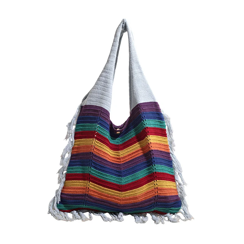 Beach-style One-shoulder Knitted Bag With Tassels Commuter Tote — image 5