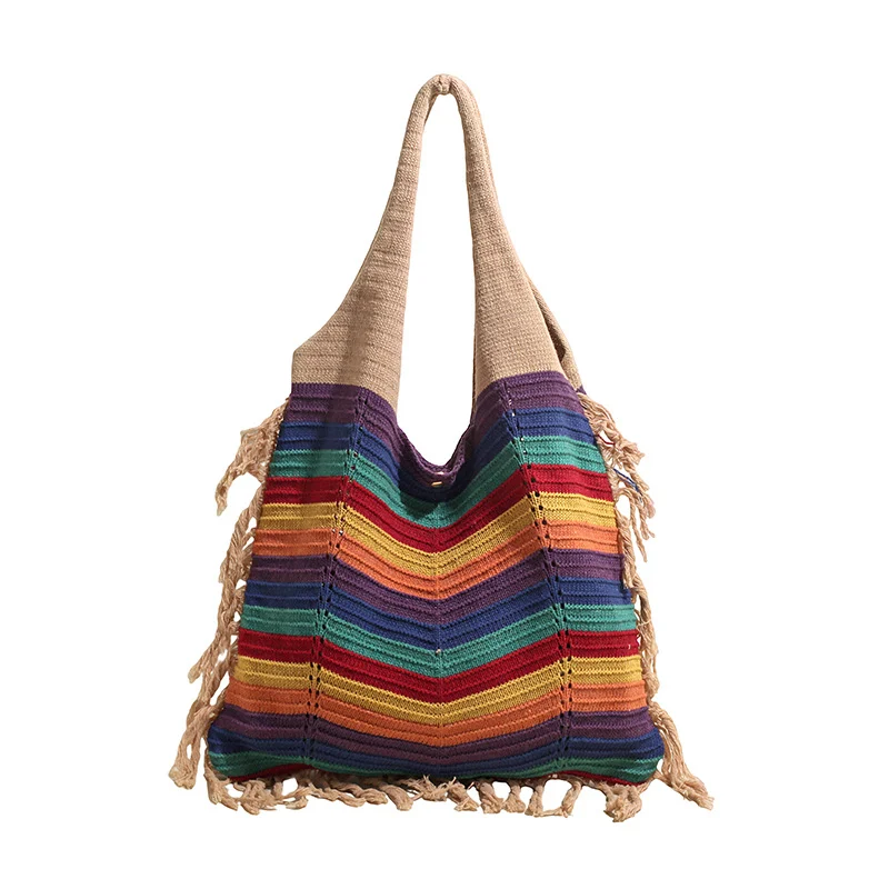 Beach-style One-shoulder Knitted Bag With Tassels Commuter Tote — image 4
