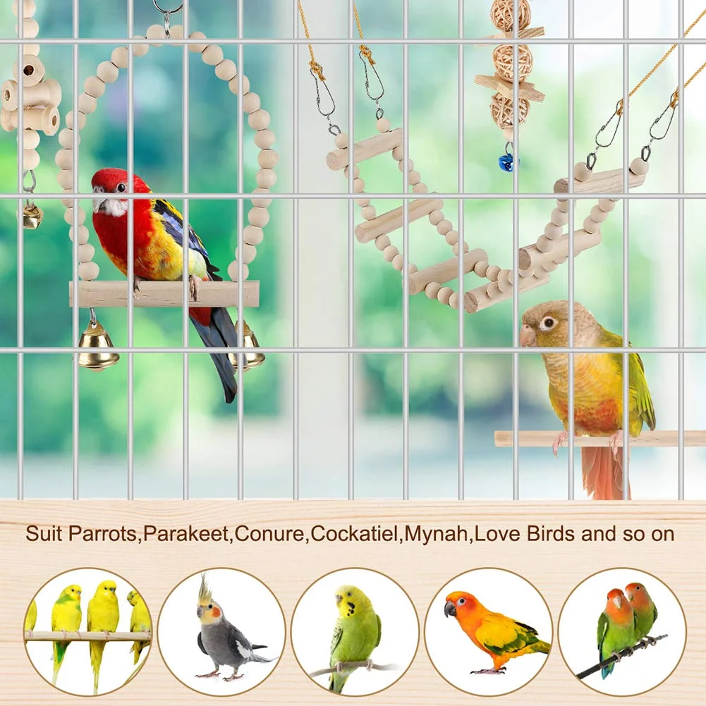 Bird Parrot Swing Toys, Chewing Standing Hanging Perch Hammock Climbing Ladder Cage… — image 2
