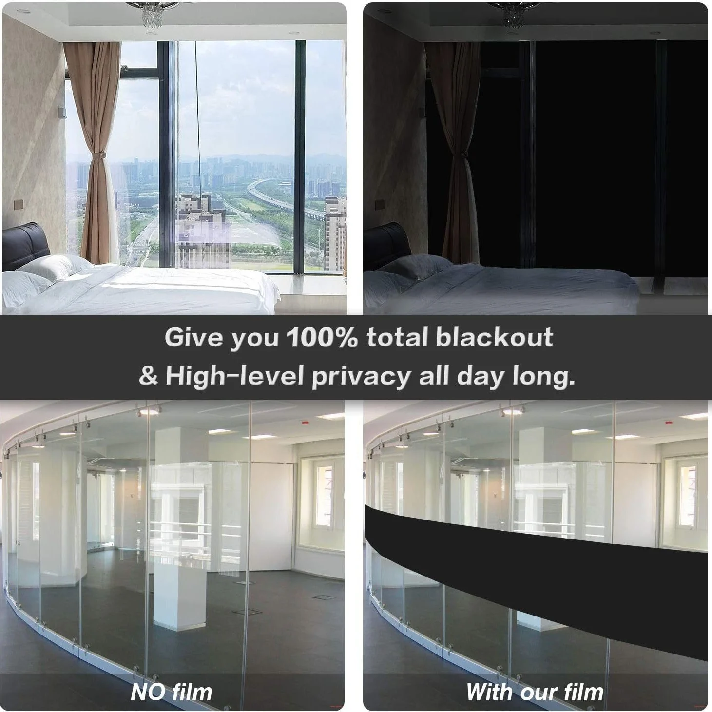 Black Blackout Heat-insulating Anti-peeking Pure Glass Film — image 3