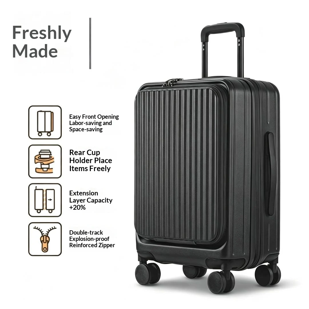 Black--new Side-opening Expandable 20-inch Carry-on Rolling Suitcase 26-lock Travel… — image 4