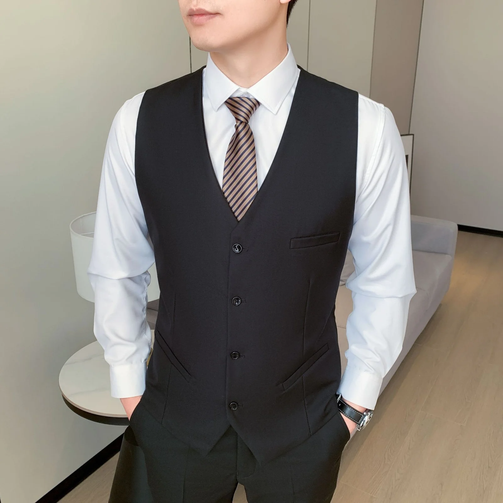 Black Suit Mens Flat-lapel Blazer — image 1