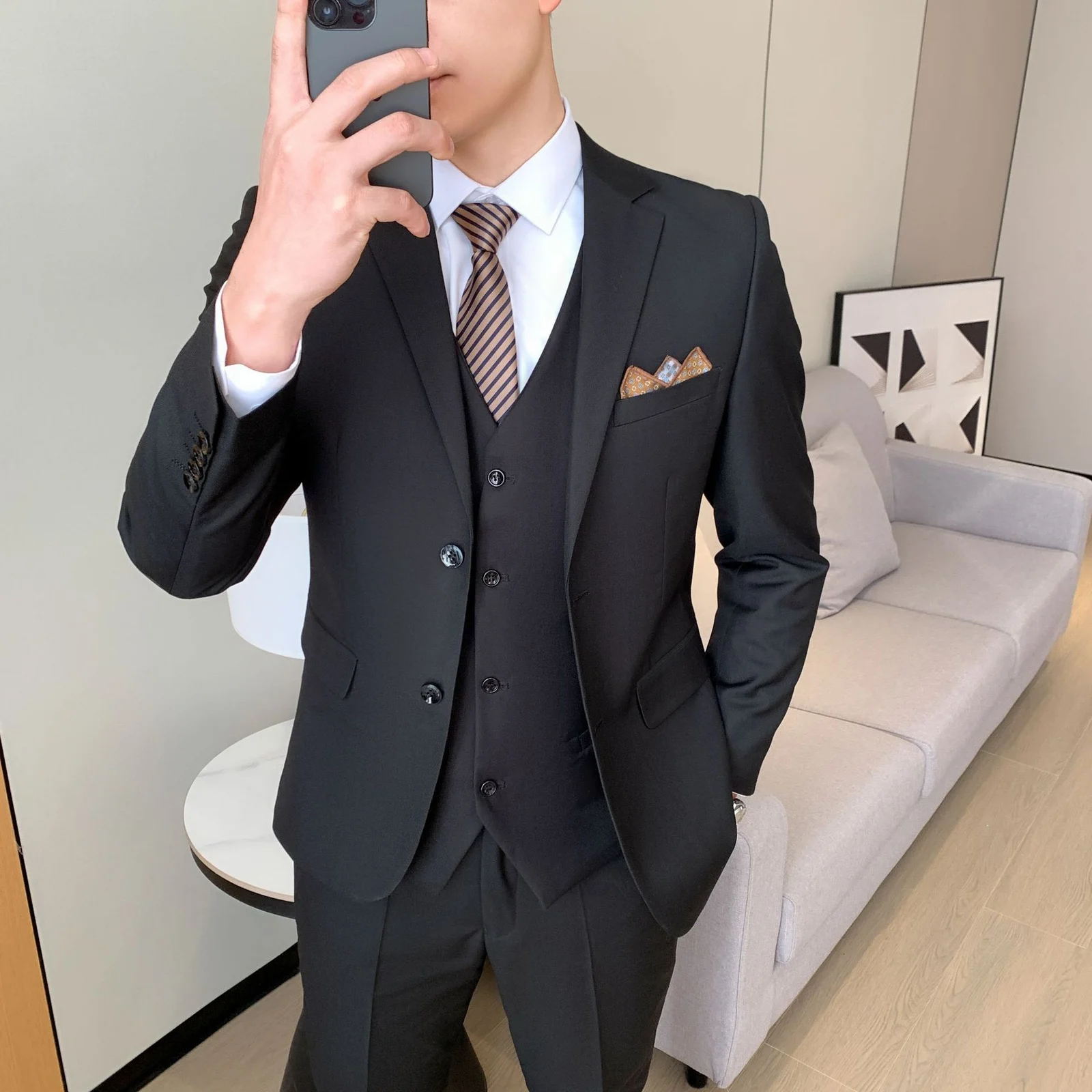 Black Suit Mens Flat-lapel Blazer — image 4