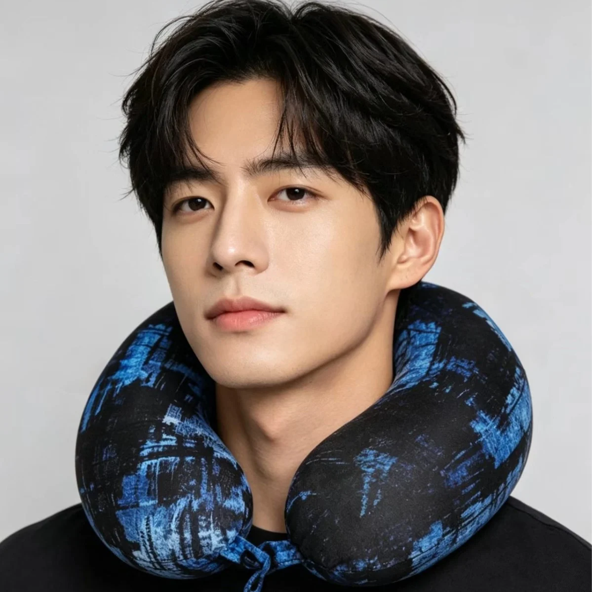 Blue Black Abstract Print U Shaped Travel Neck Pillow, Foam Bead Cervical Pillow With… — image 3
