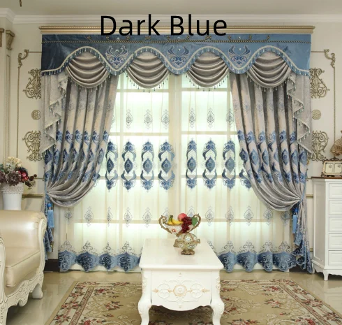 Blue Chenille Embroidered Curtains For Living Room Bedroom And Villa — image 8