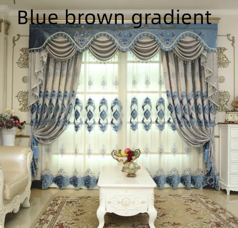 Blue Chenille Embroidered Curtains For Living Room Bedroom And Villa — image 2