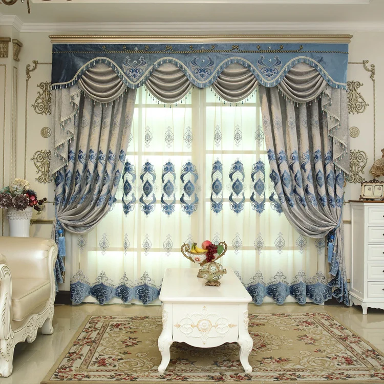 Blue Chenille Embroidered Curtains For Living Room Bedroom And Villa — image 4