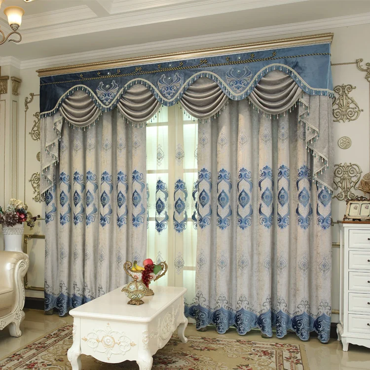 Blue Chenille Embroidered Curtains For Living Room Bedroom And Villa — image 9