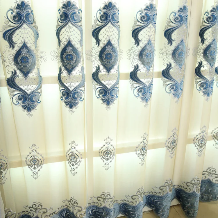 Blue Chenille Embroidered Curtains For Living Room Bedroom And Villa — image 7