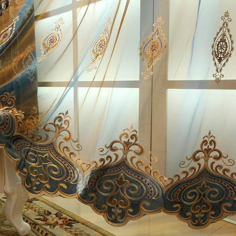 Blue Chenille Embroidered Curtains For Living Room Bedroom And Villa — image 6