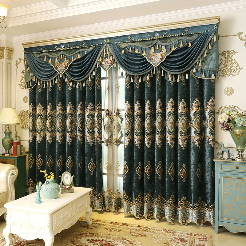 Blue Chenille Embroidered Curtains For Living Room Bedroom And Villa — image 5