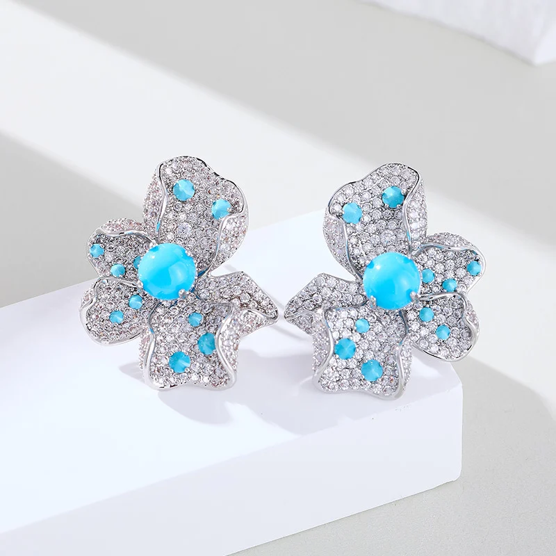 Blue Turquoise Flower Earrings For Women — image 5