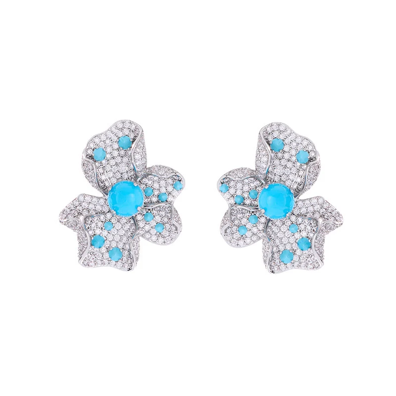 Blue Turquoise Flower Earrings For Women — image 2