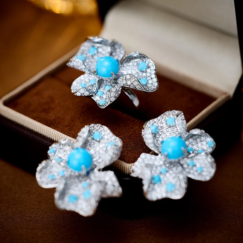 Blue Turquoise Flower Earrings For Women — image 4