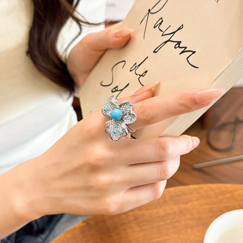 Blue Turquoise Flower Earrings For Women — image 6